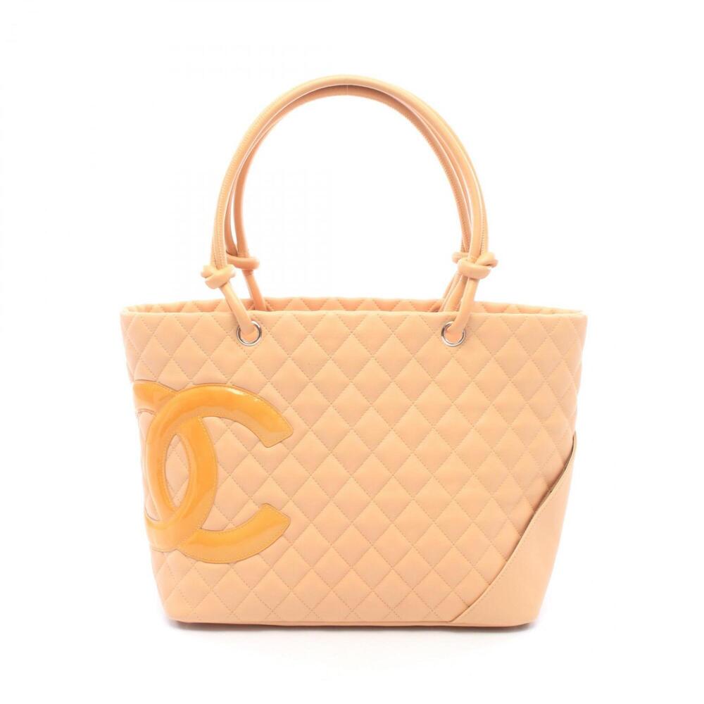 Chanel Cambon Line Large Tote Bag Handbag Leather Patent Women's Beige A25169